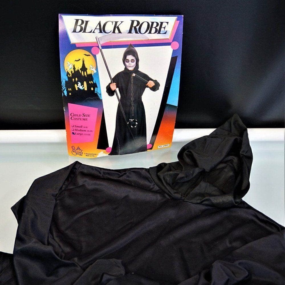 Halloween Black Robe Vintage Kids Costume Haunted House Sz Large (12-14) - Picture 6 of 7